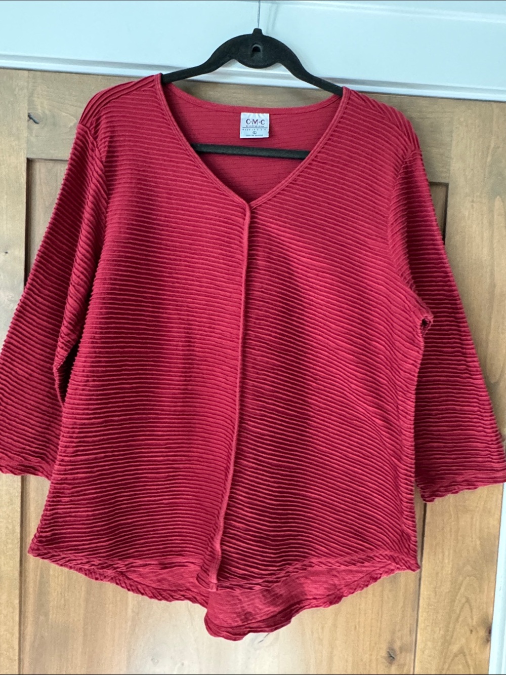 CMC by Color me cotton Ribbed Cotton V-Neck Top Shirt Womens L Burnt Red USA